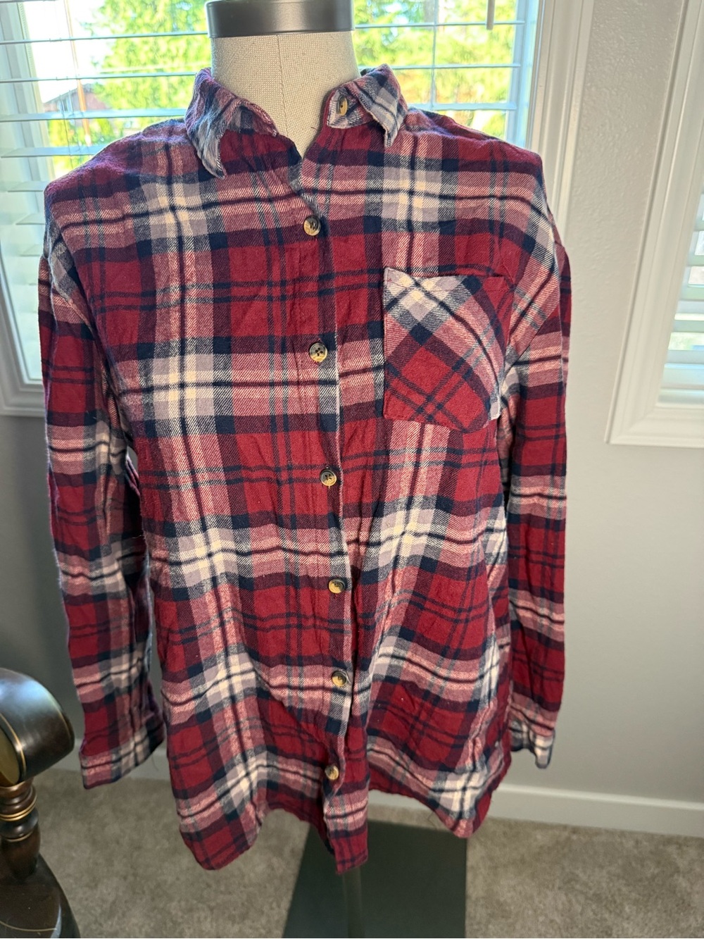 Unk Red, Navy and White Plaid Button-Down Women's Shirt